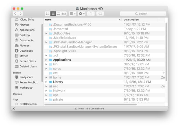 Скрытые файлы становятся видимыми в Mac OS