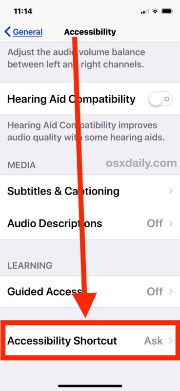 How to change the Accessibility Shortcut in iOS