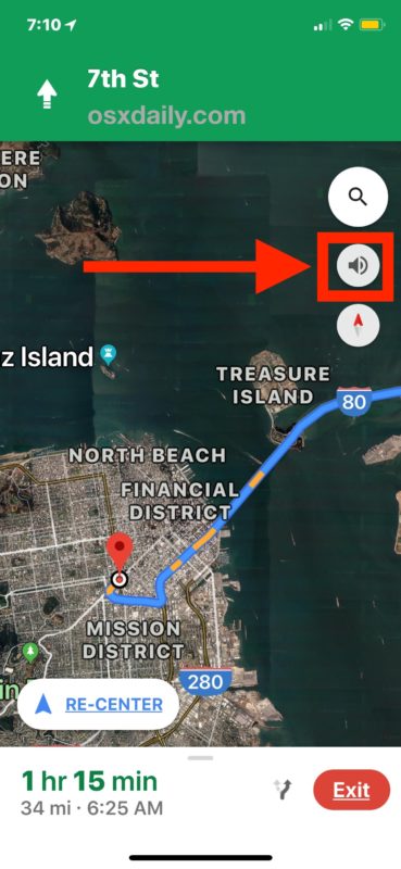 Кнопка голосовой навигации в Google Maps для iPhone