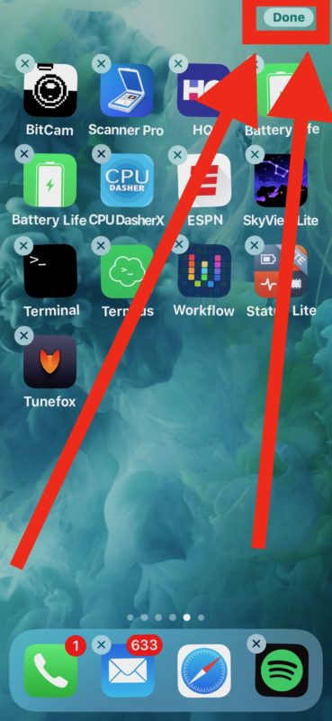 Tap the "Done" button to stop iPhone X icons jiggling