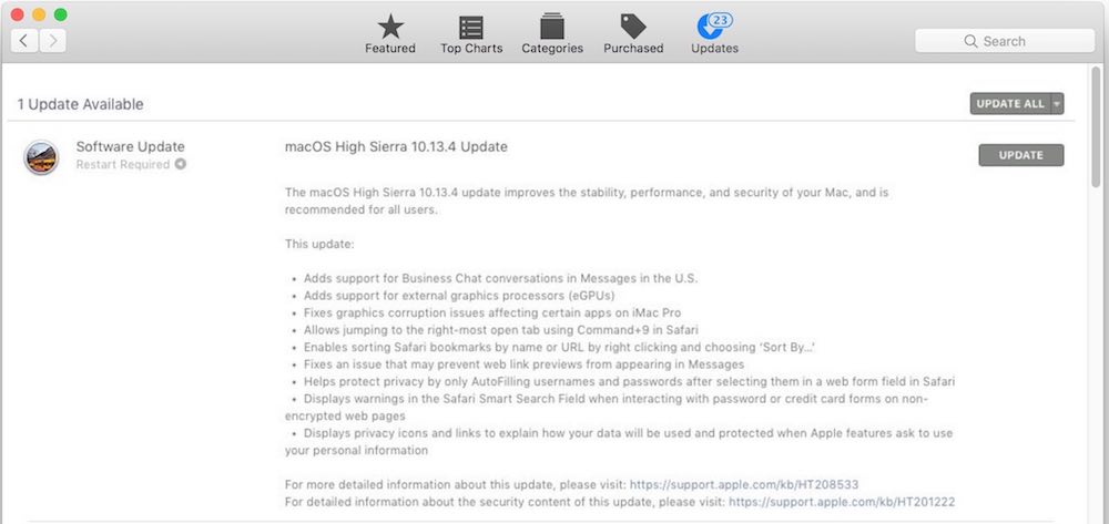 MacOS High Sierra 10.13.4 update