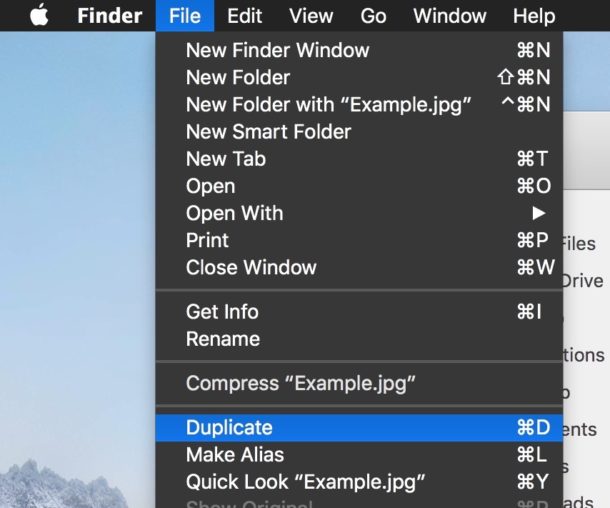 Duplicate a file keyboard shortcut on Mac