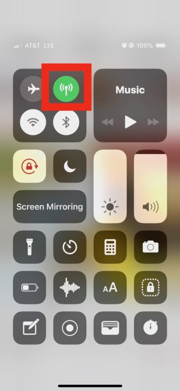 Cellular data not working check the Control Center button on iPhone