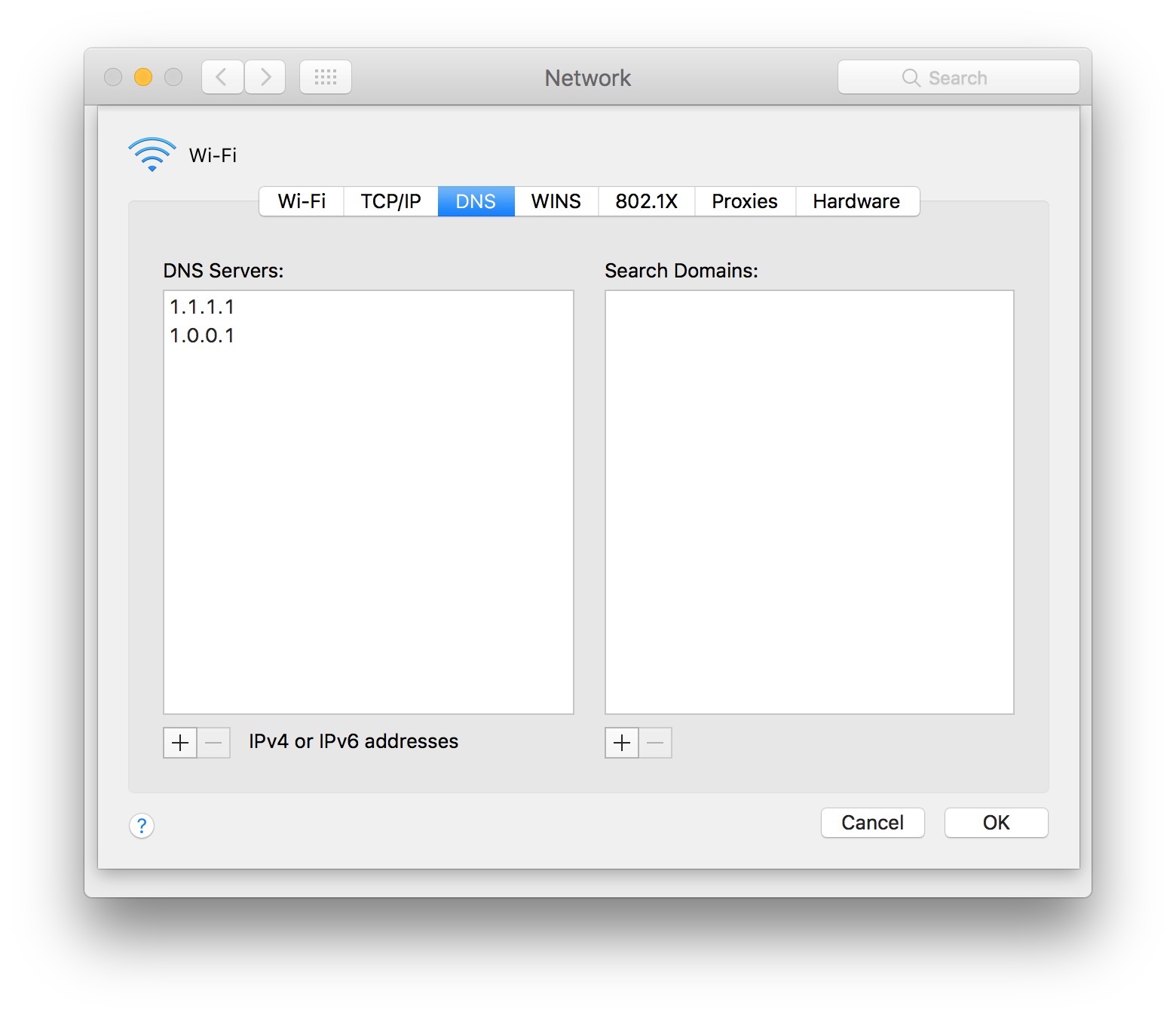 Настройка Cloudflare DNS в Mac OS