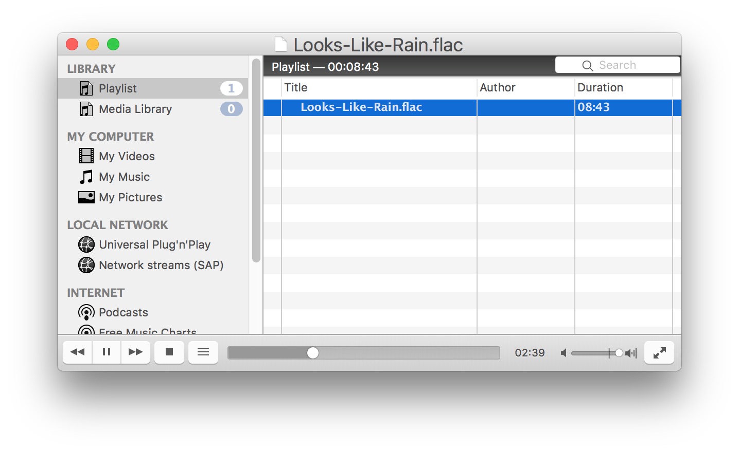 Воспроизведение аудиофайла FLAC в Mac OS с VLC