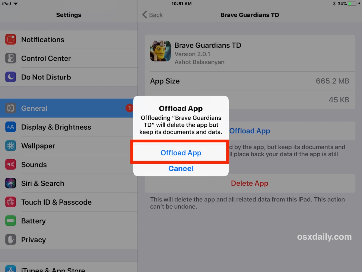 How to offload apps on iOS 