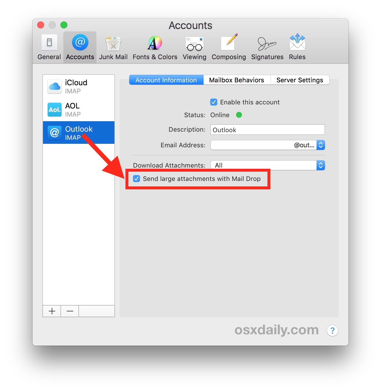 How to enable Mail Drop with email accounts for Mac