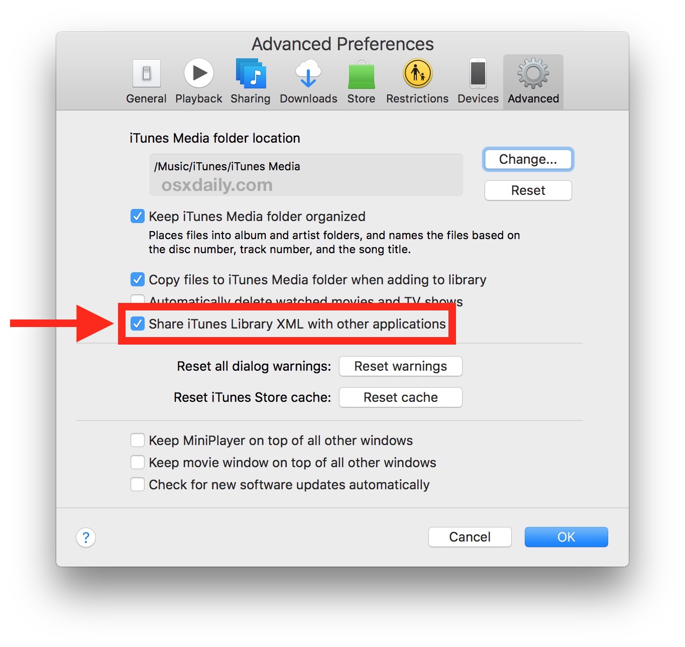 How to set iTunes to create iTunes Library XML file