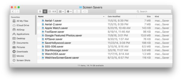 Папки пользовательских заставок на Mac