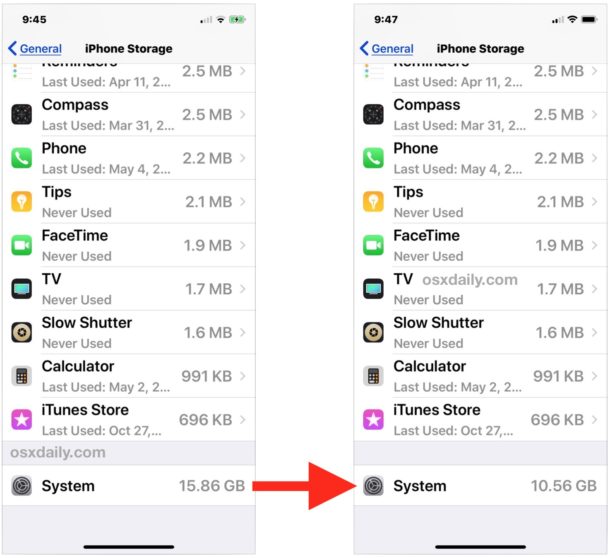 Shrinking large System storage size on iPhone or iPad