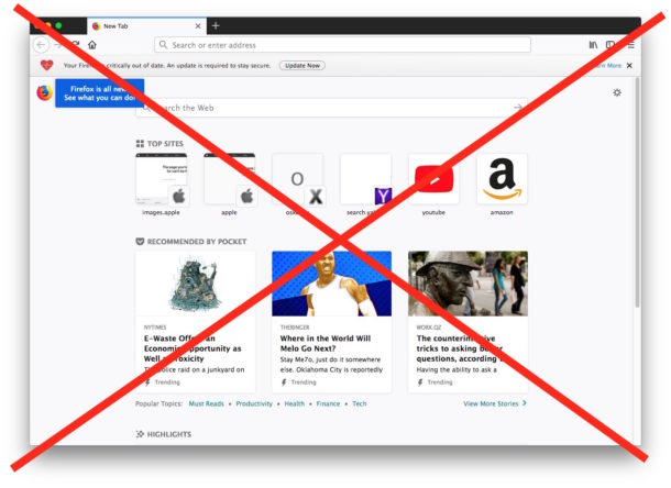 How to hide Firefox launch page clutter