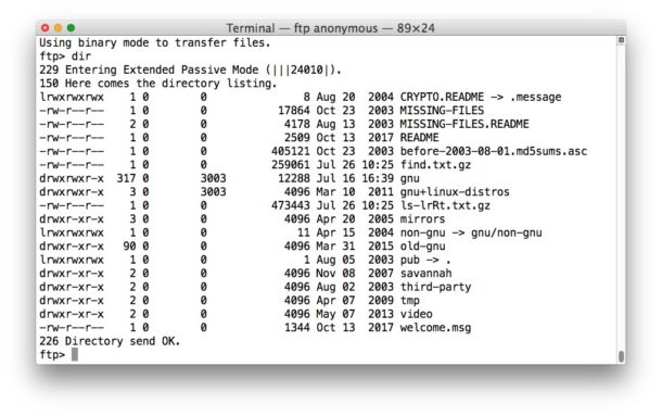 Получите и установите FTP в Mac OS