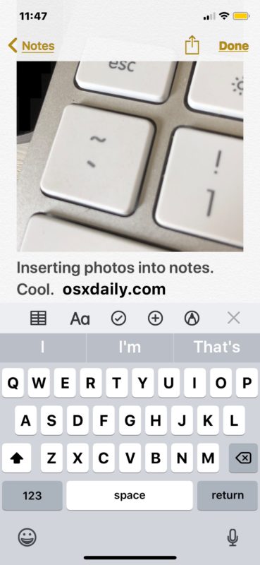 How to take photos or videos directly in Notes app for iOS