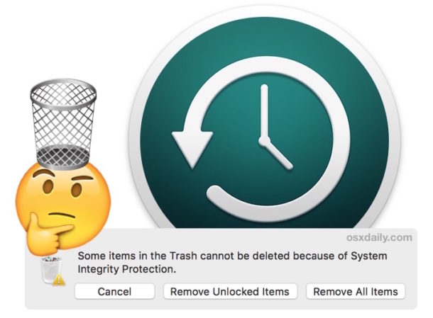 How to fix and remove Time Machine backup stuck in Mac Trash due to System Integrity Protection 