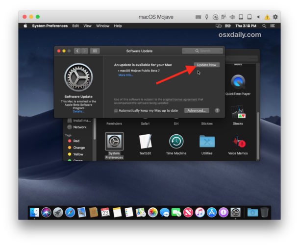 Updating macOS Mojave in the virtual machine