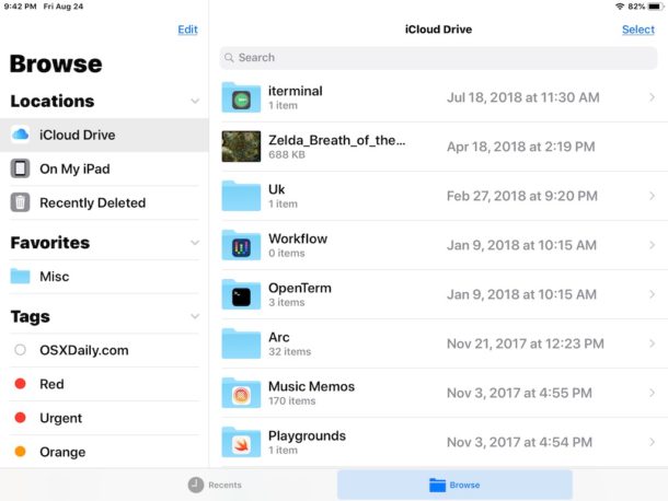 Changing files sorting in iOS