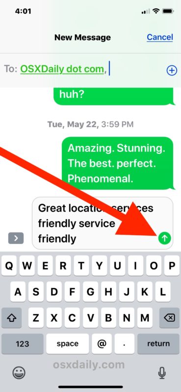 Sending a forwarded message on iPhone with Messages app