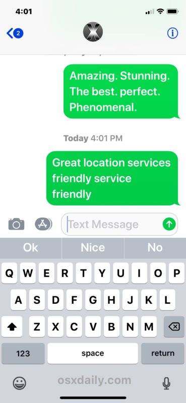 A forwarded iMessage sent as a text message from iPhone to another recipient