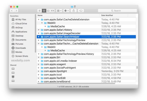 Открытие папки System Temp на Mac