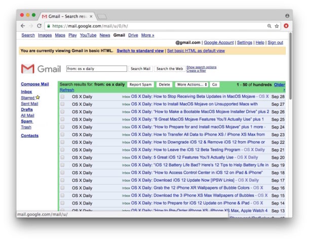 Gmail in Basic HTML view