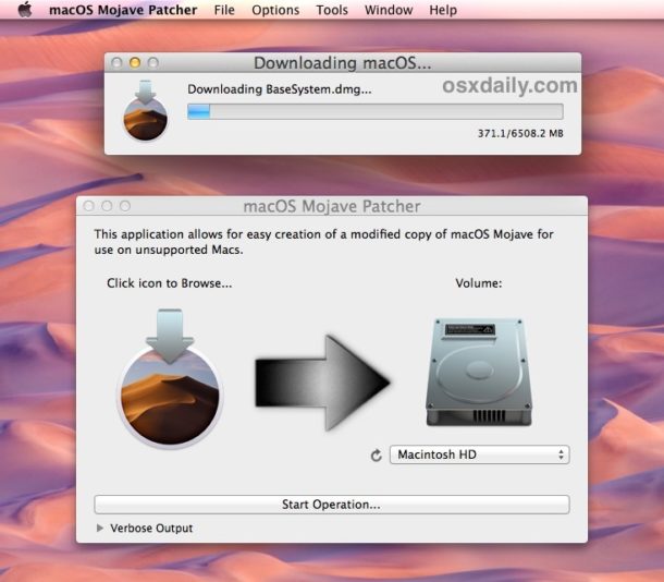 The MacOS Mojave installer is downloading and will build itself when finished