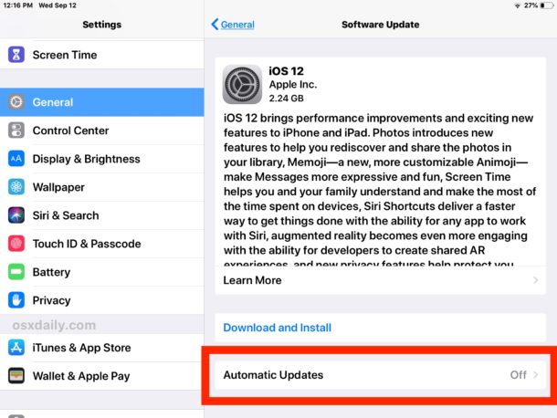 Automatic iOS system software updates