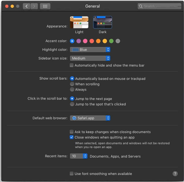 анимированный gif сглаживания шрифтов в macOS Mojave включен или отключен