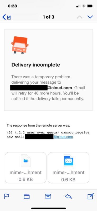 iCloud quota full email rejected error LOL