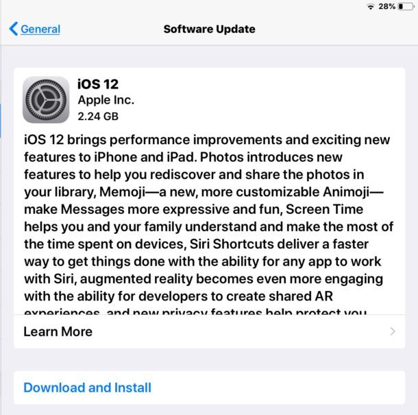 iOS 12 update available to download and install