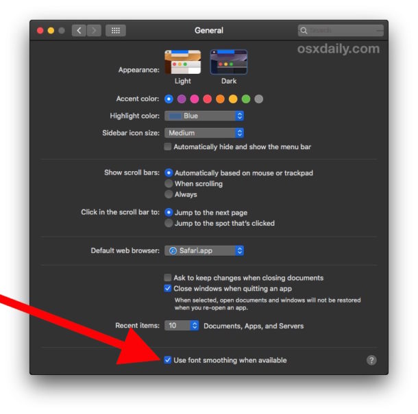 How to enable font smoothing in macOS MOjave