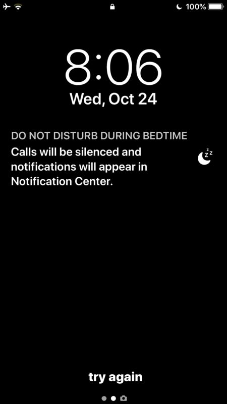 Do Not Disturb During Bedtime message on iPhone lock screen