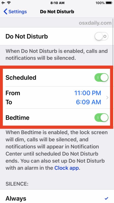Enable Do Not Disturb on Scheduled and Bedtime on iPhone