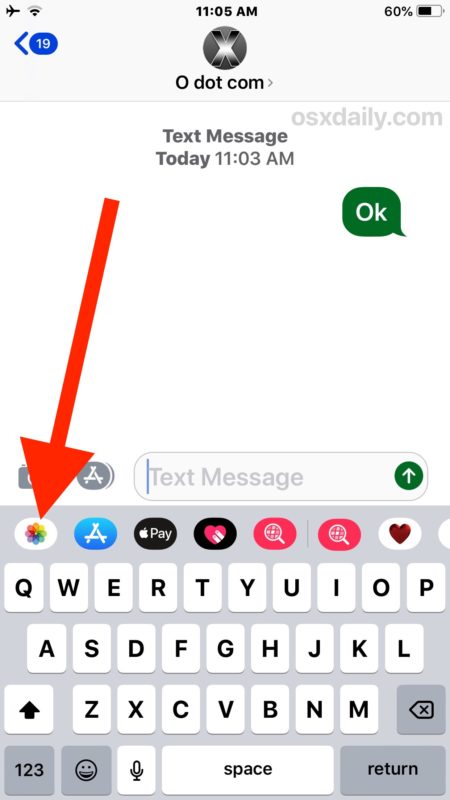 How to access Photos from within Messages of iOS 12