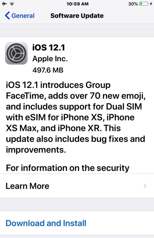 iOS 12.1 update available to download