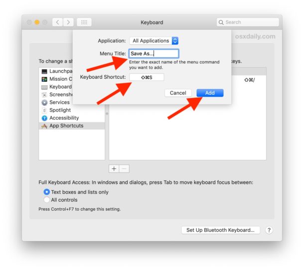How to get Save As keystroke back in Mac OS 