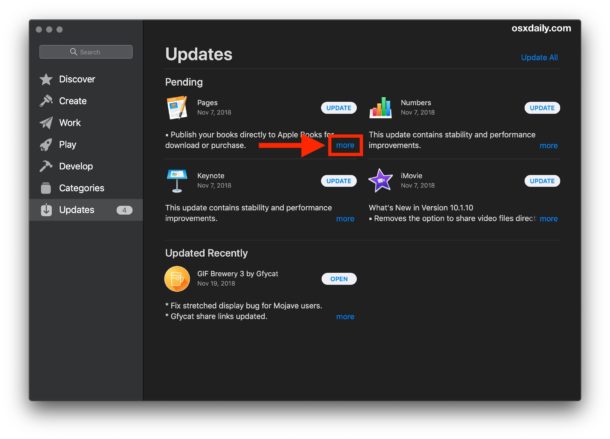 How to see the size of an update in the Mac App Store