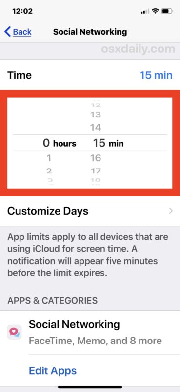 How to set a time limit for social media for each day in iOS