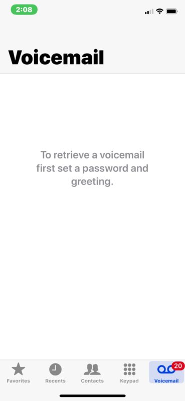 Voicemail error saying set password and greeting on iPhone