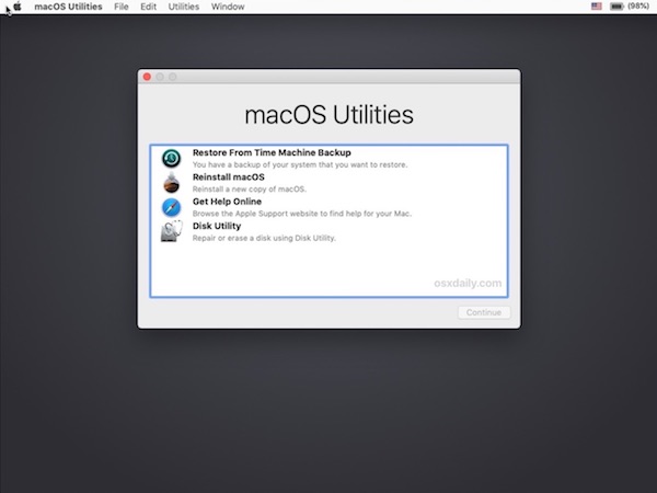 Mac booted into Recovery successfully