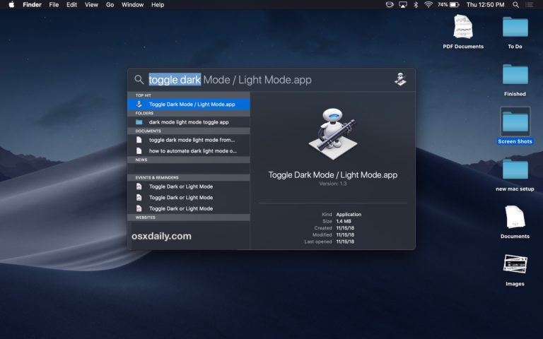 Toggle Dark Mode & Light Mode on Mac Quickly from Spotlight - OS X Daily