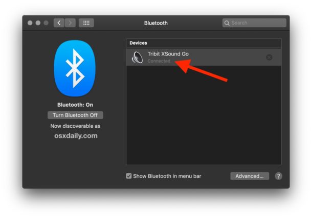 How you can tell if the Bluetooth speaker is connected to Mac