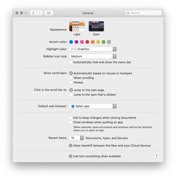Light appearance theme selected on Mac
