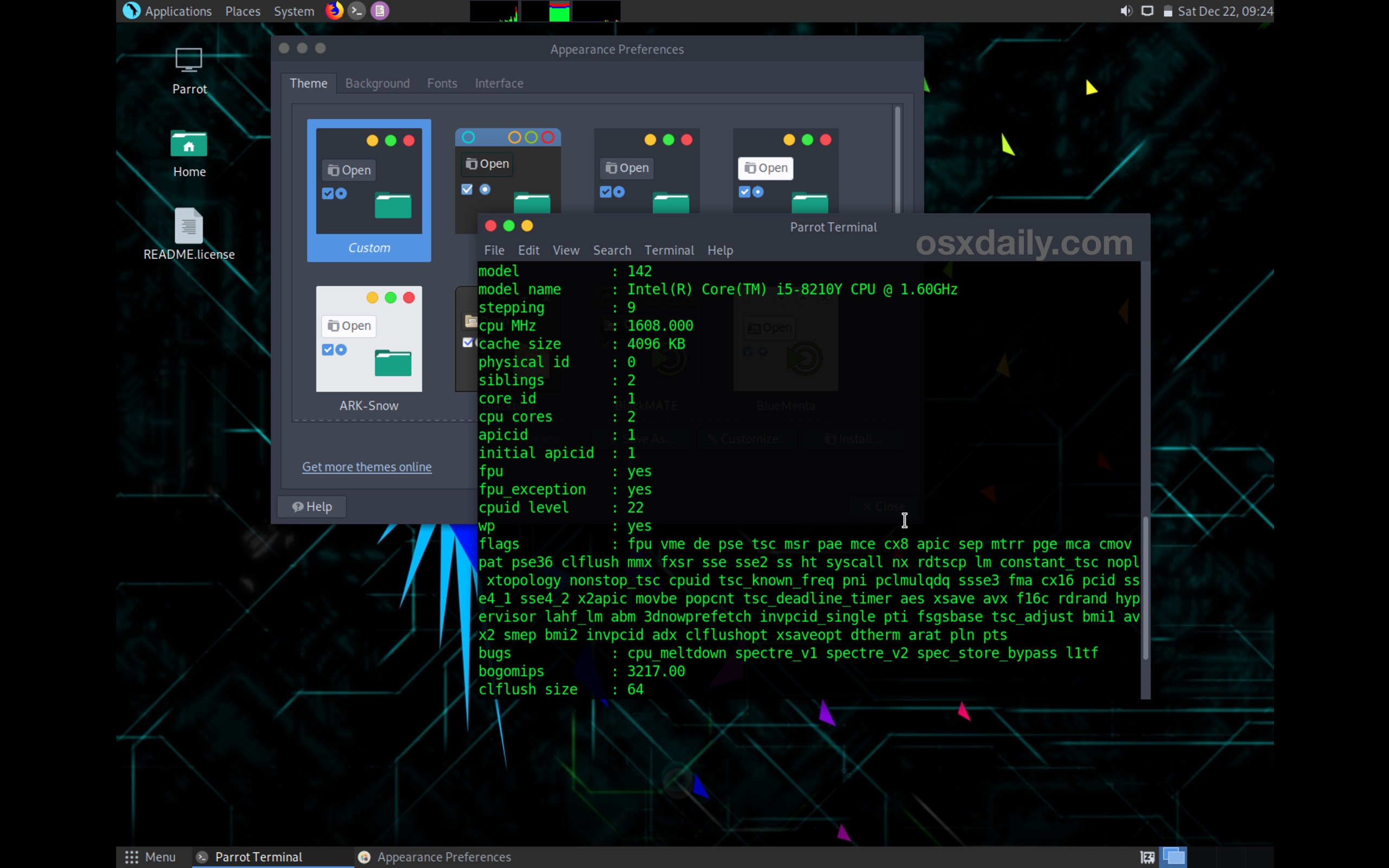 ParrotSec Linux running on Mac in live mode