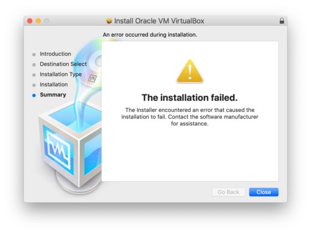 Установка VirtualBox не удалась