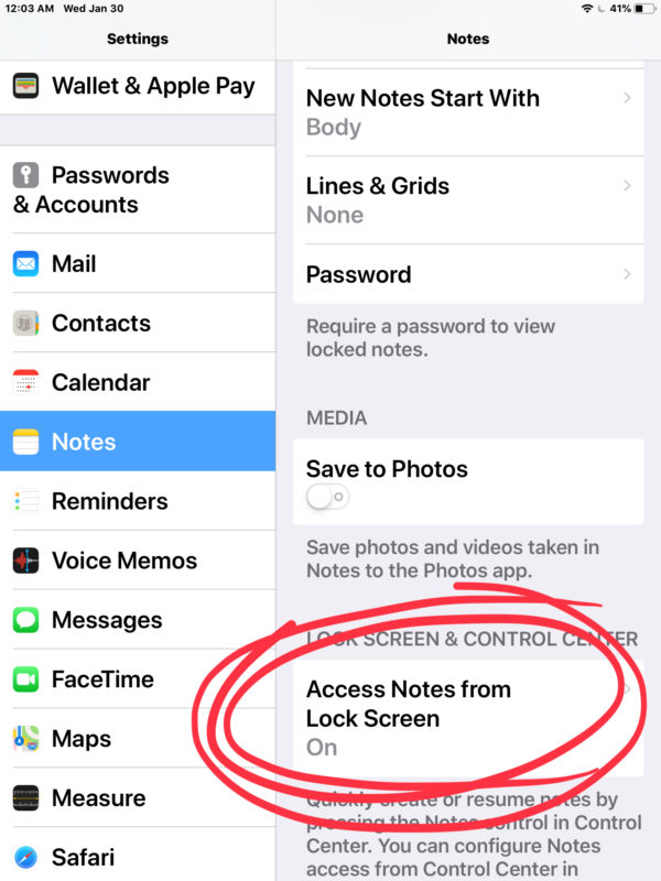 Enable Lock Screen Notes in iOS