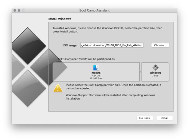 Setup Windows Boot Camp partition on Mac
