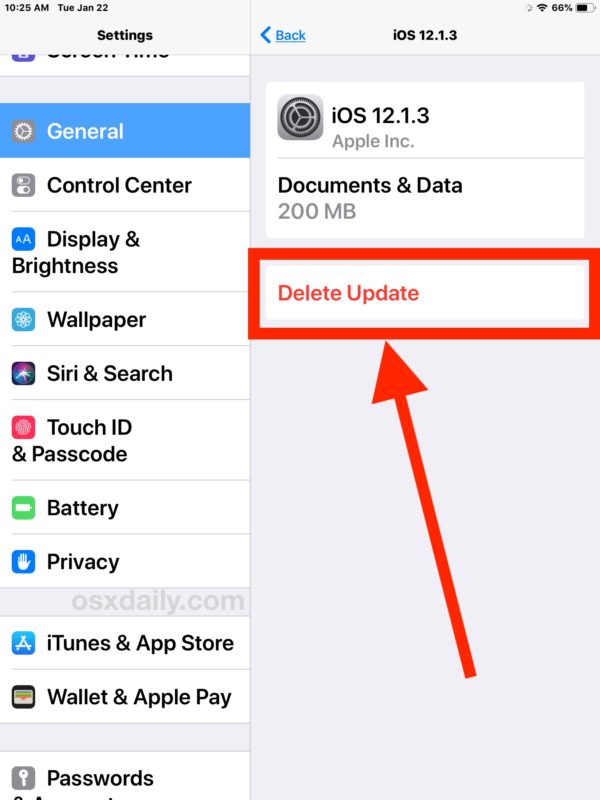 Stopping the iOS update download before it installs
