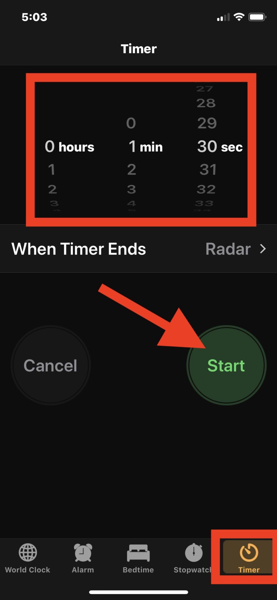 set a timer for 1 minute