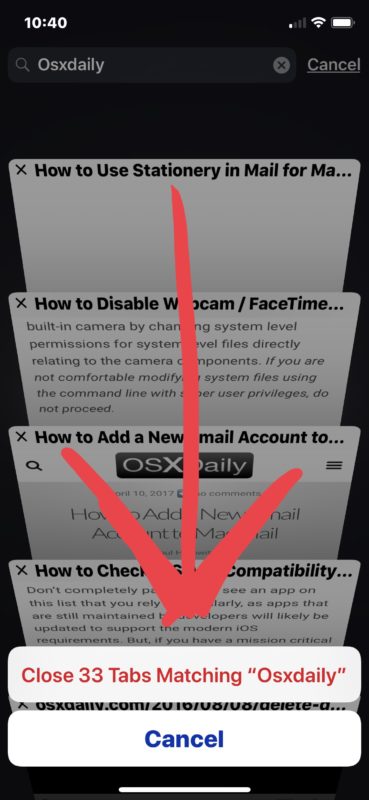 Choose to close matching tabs in Safari for iOS