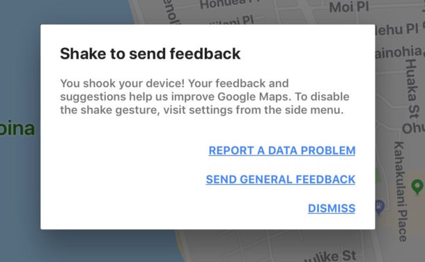 Disable Shake to Send Feedback in Google Maps for iPhone or iPad